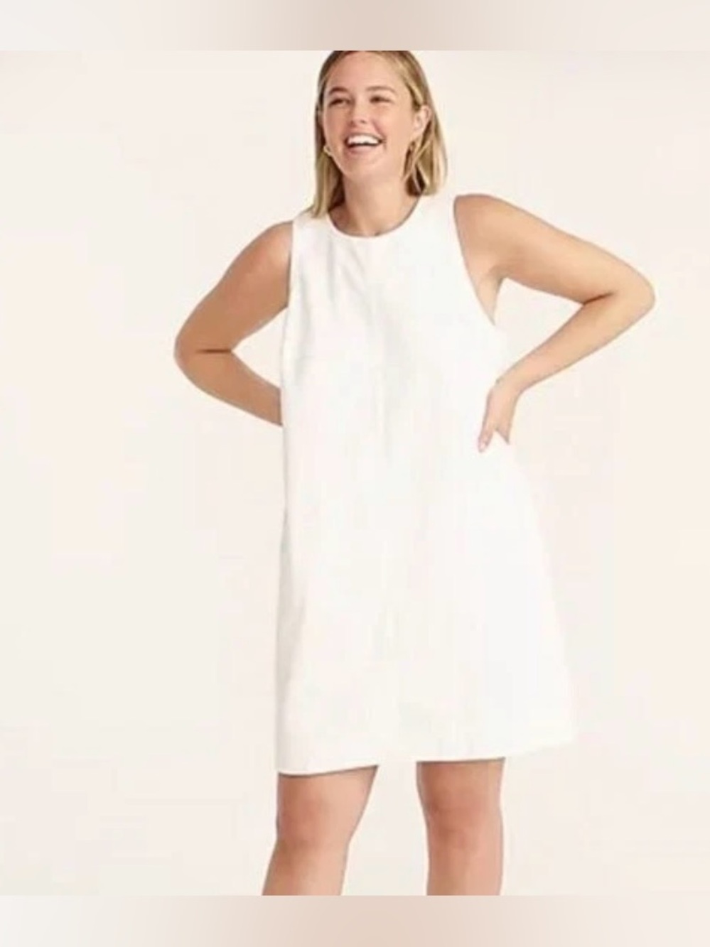 J. Crew Denim White Shift Dress Sleeveless White Cotton Size 12